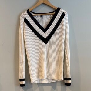 Aqua | V-Neck White and Black Women's Sweater